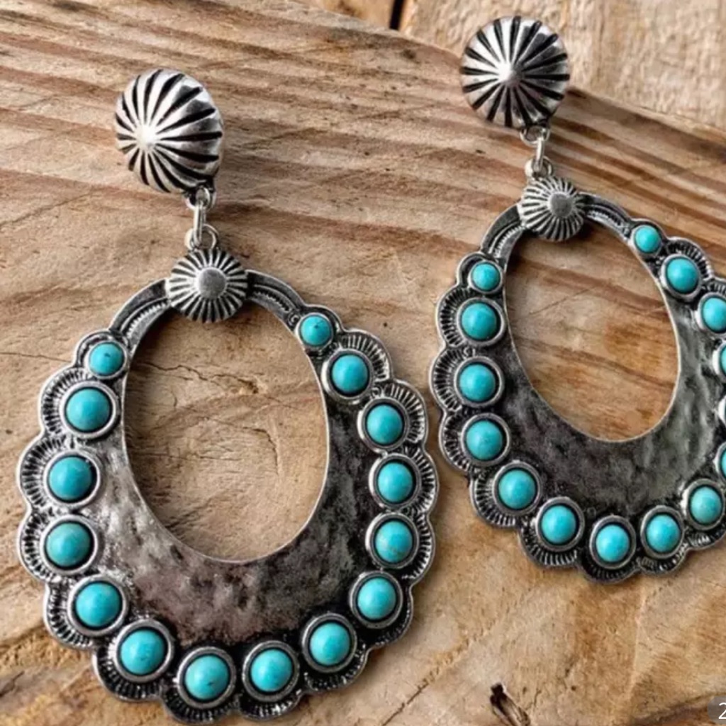 Free People Earrings Turquoise Southwest Taxco Sterling Mexico Jewelry Stone 14$